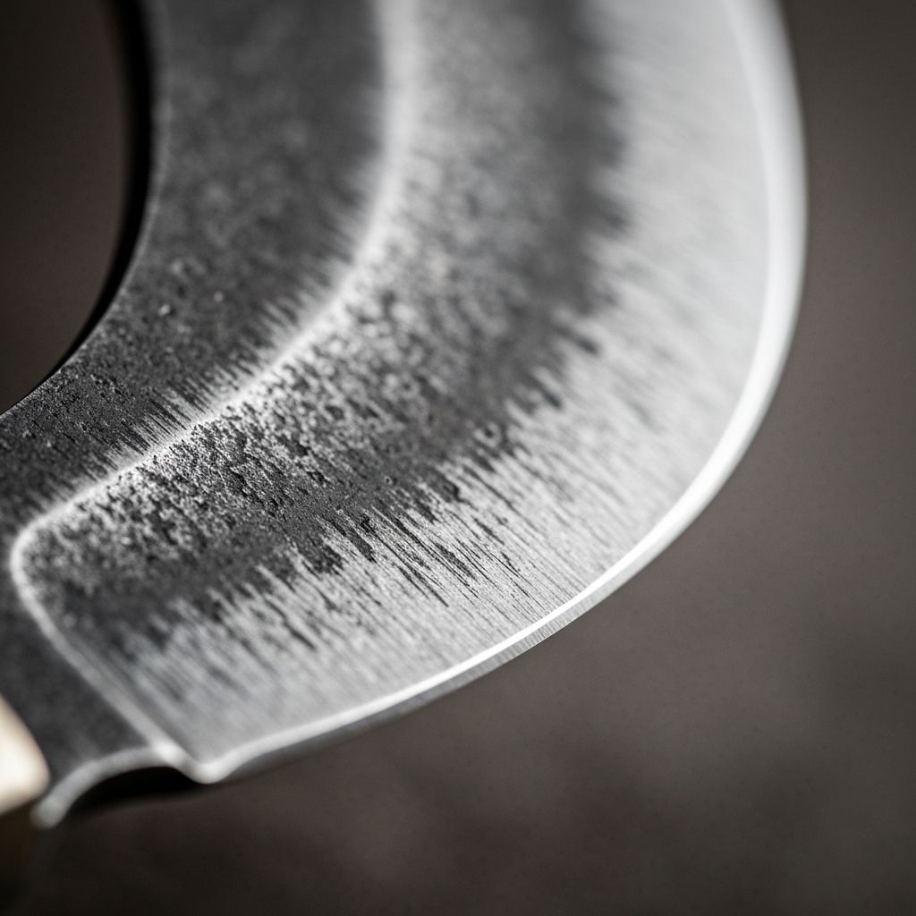 Skandia carbon steel knife blade showing natural patina development